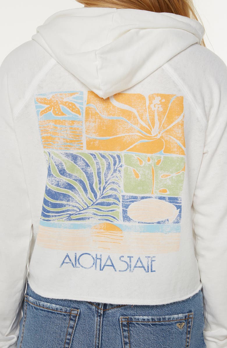 Roxy We Arrived Crop Fleece Graphic Hoodie, Alternate, color, Snow White Sea Glass