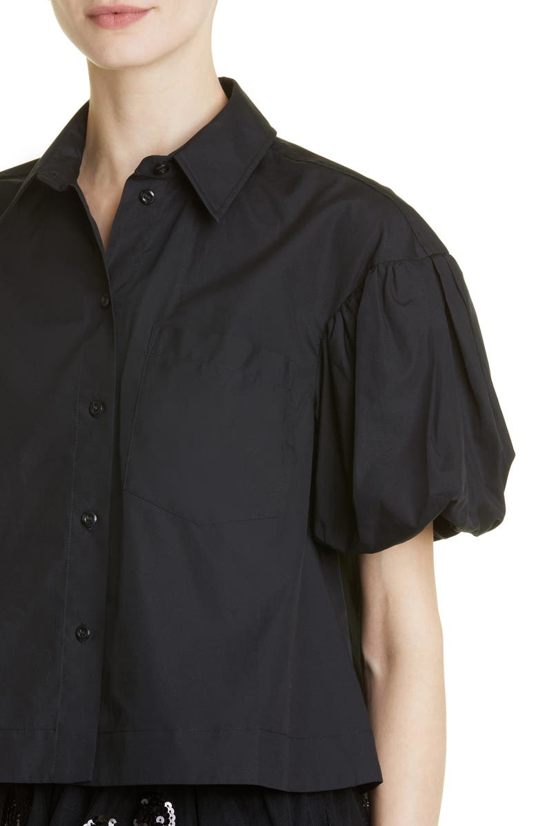Simone Rocha Puff Sleeve Cotton Crop Button-Up Shirt, Alternate, color,
