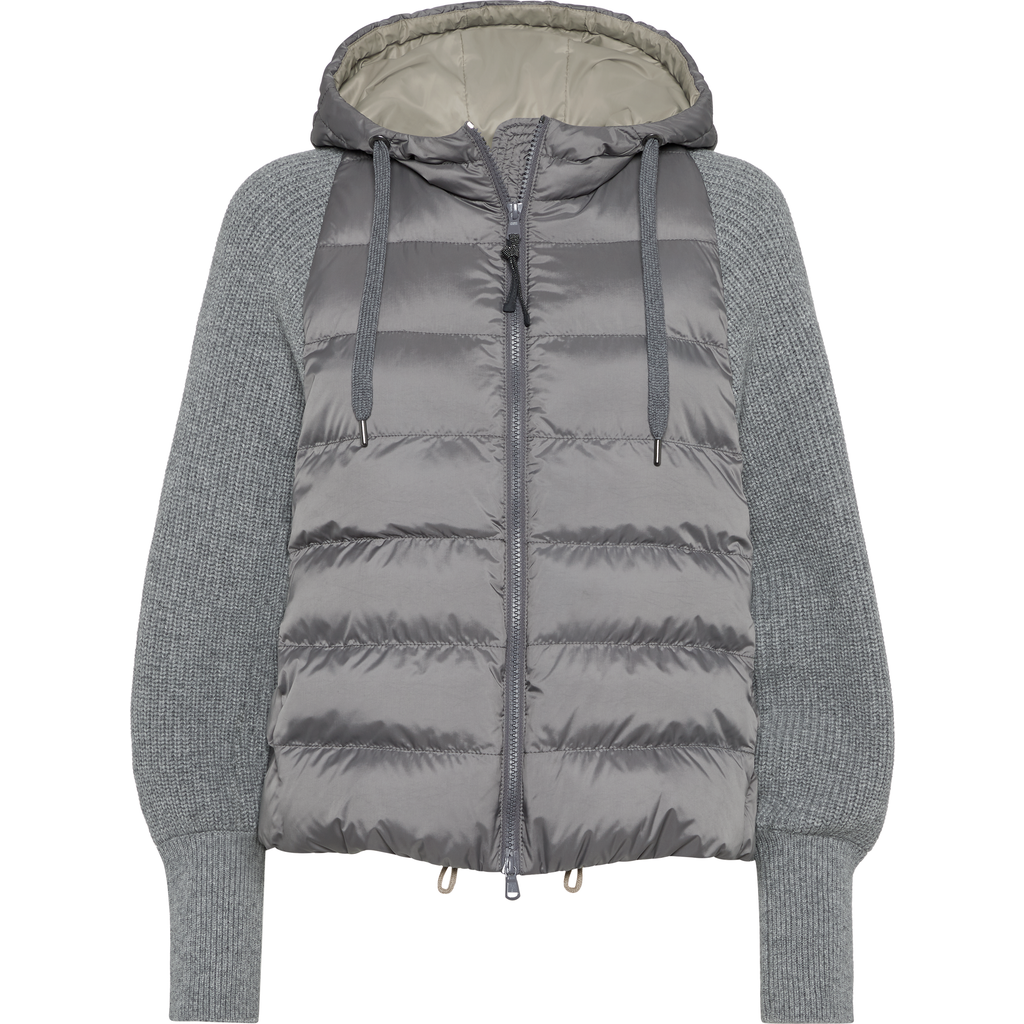 Brunello Cucinelli Hooded Down Jacket With Solomeo Inserts In Gray