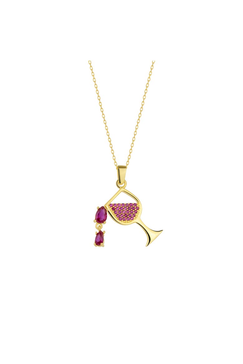 Red Wine Glass Sterling Silver Necklace, Main, color, Gold