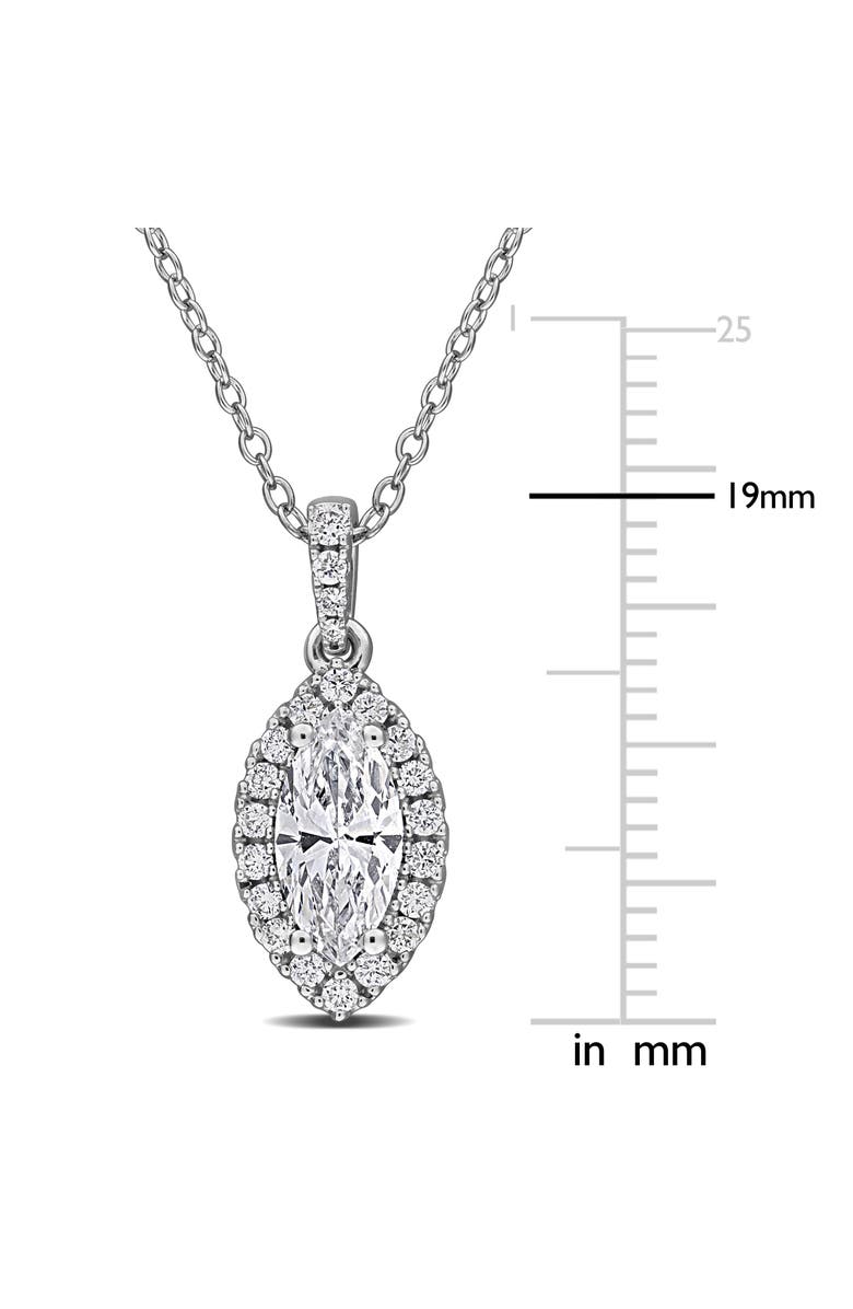 Created Forever Sterling Silver Marquise Lab Grown Diamond Halo Pendant Necklace, Alternate, color, White