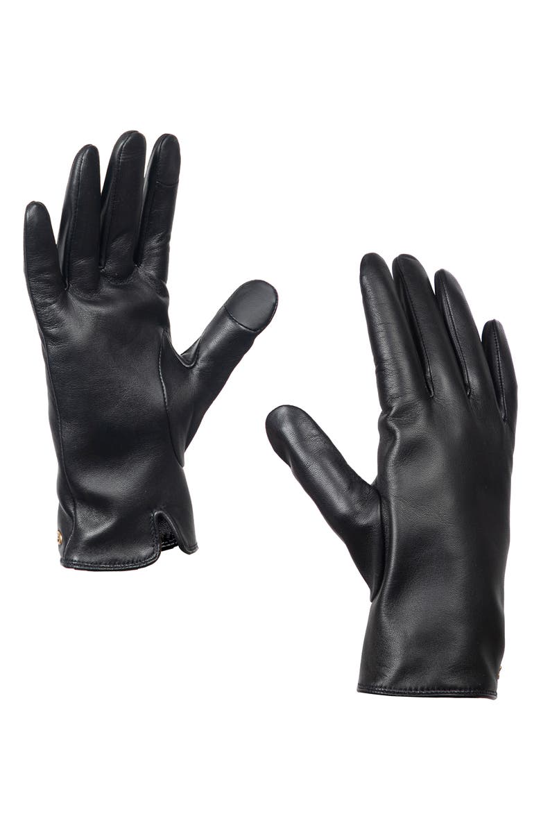 COACH Sculpted C Wool Lined Leather Tech Gloves, Alternate, color, Black
