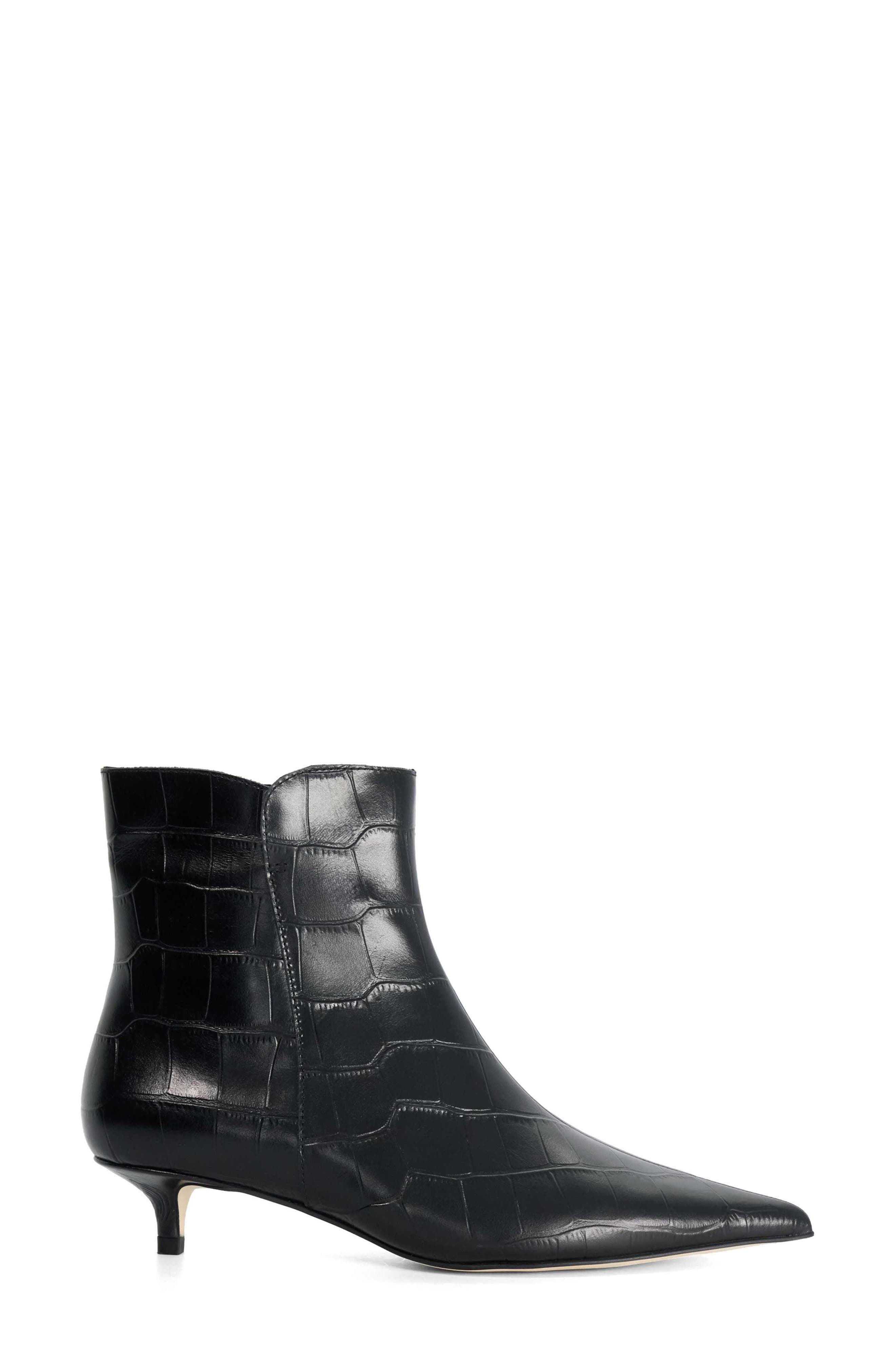 Ohlove Croc Embossed Leather Bootie, Alternate, color, BLACK