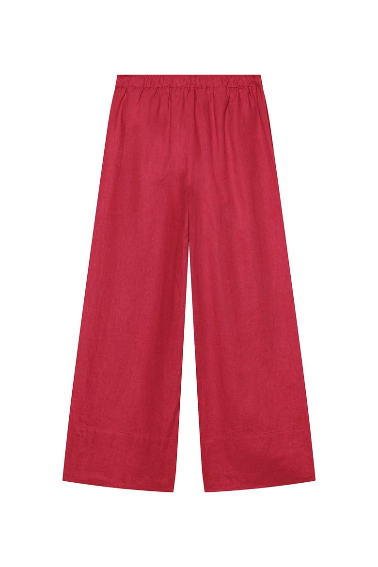 Linen Drawstring Wide Leg Trousers, Alternate, color, Red