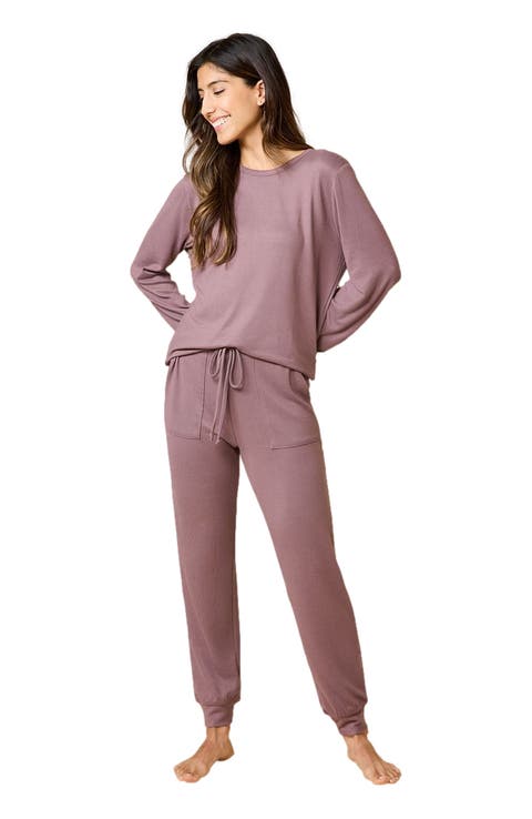 Softies Dream Jersey Long Sleeve Crew Neck Lounge Set with Jogger Pant