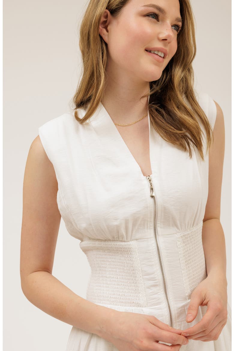 Front Zip Midi Dress, Alternate, color, WHITE