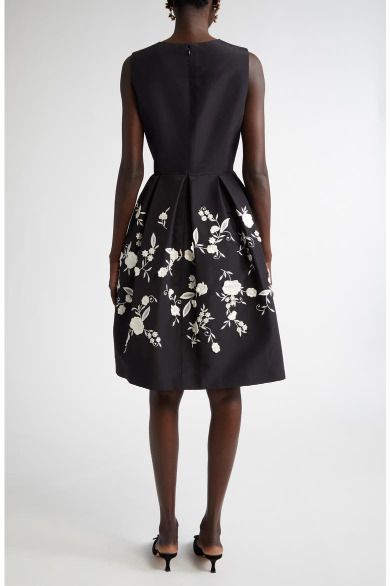 Floral Embroidered Silk Faille Fit & Flare Dress, Alternate, color, BLACK/ WHITE