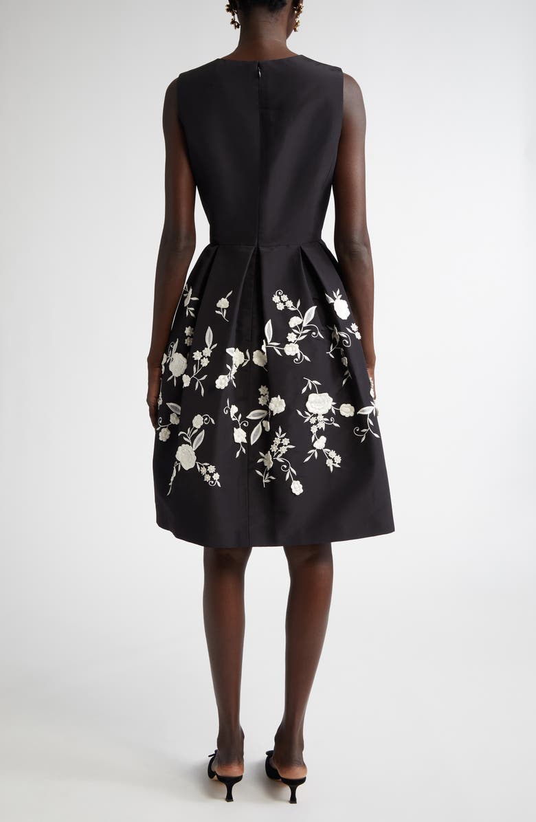 Carolina Herrera Floral Embroidered Silk Faille Fit & Flare Dress, Alternate, color, 