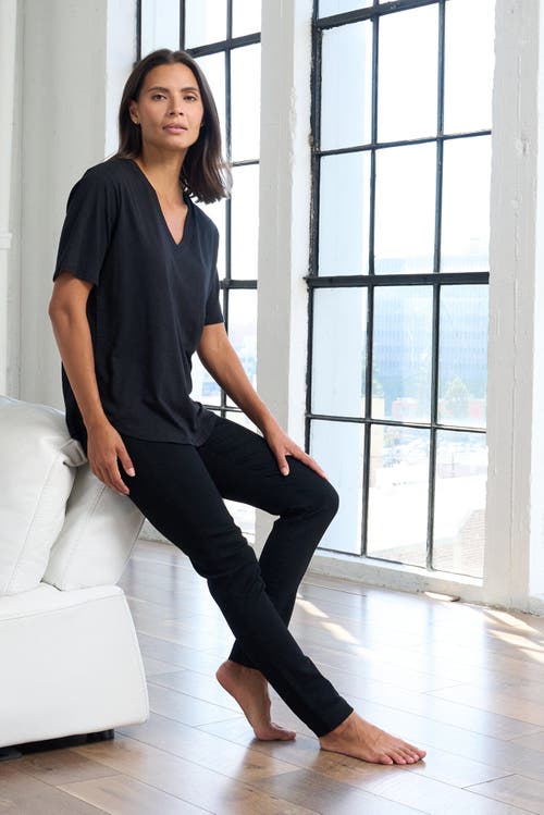 Franne Golde Slub Jersey V-neck Elbow Sleeve Tee