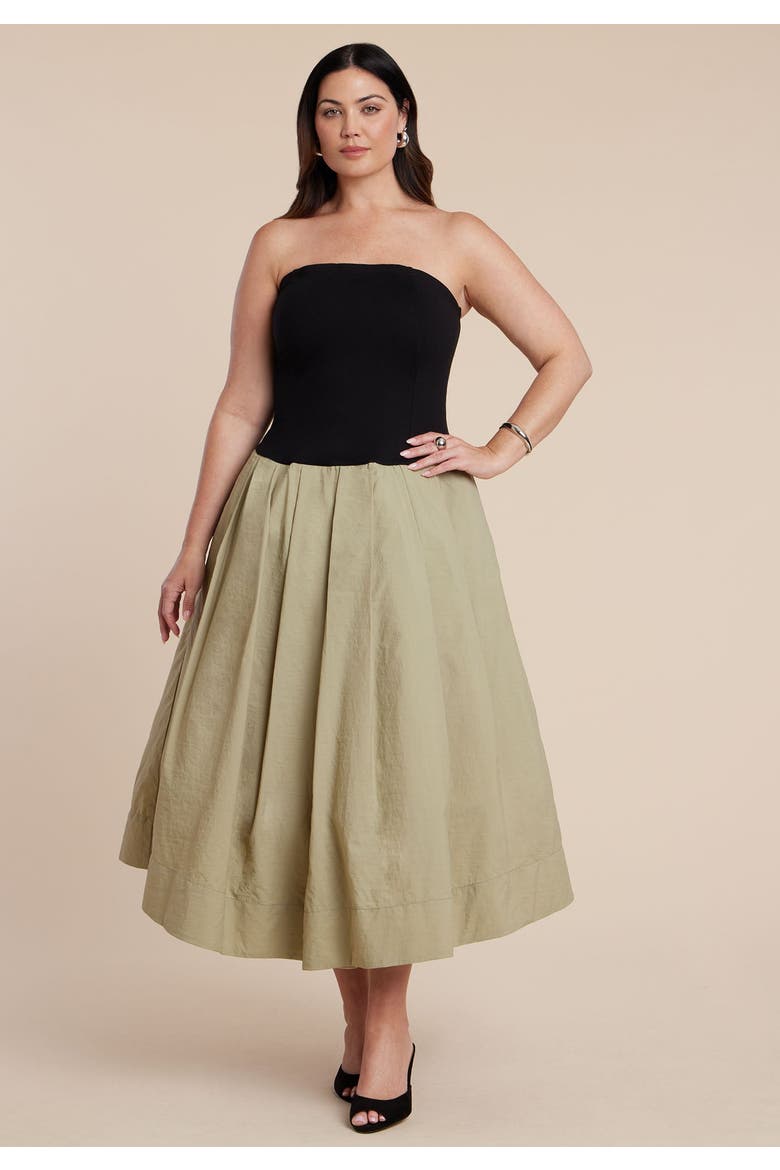Strapless Combo Dress, Alternate, color, BLACK GREEN SLATE