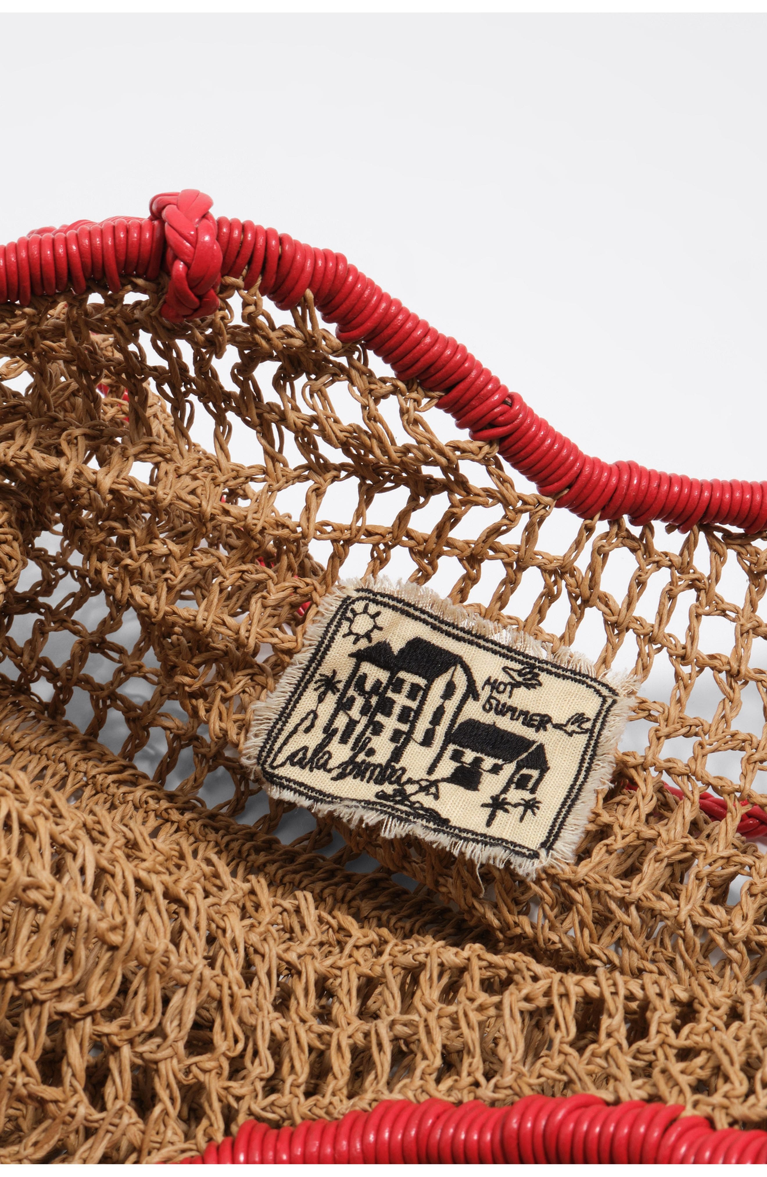 Bimba y Lola Large Dark Raffia-Effect Shopper Bag, Alternate, color, Dark Natural