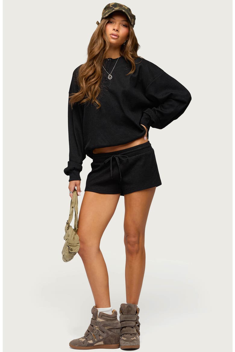 Baila Waffle Henley Top, Alternate, color, BLACK