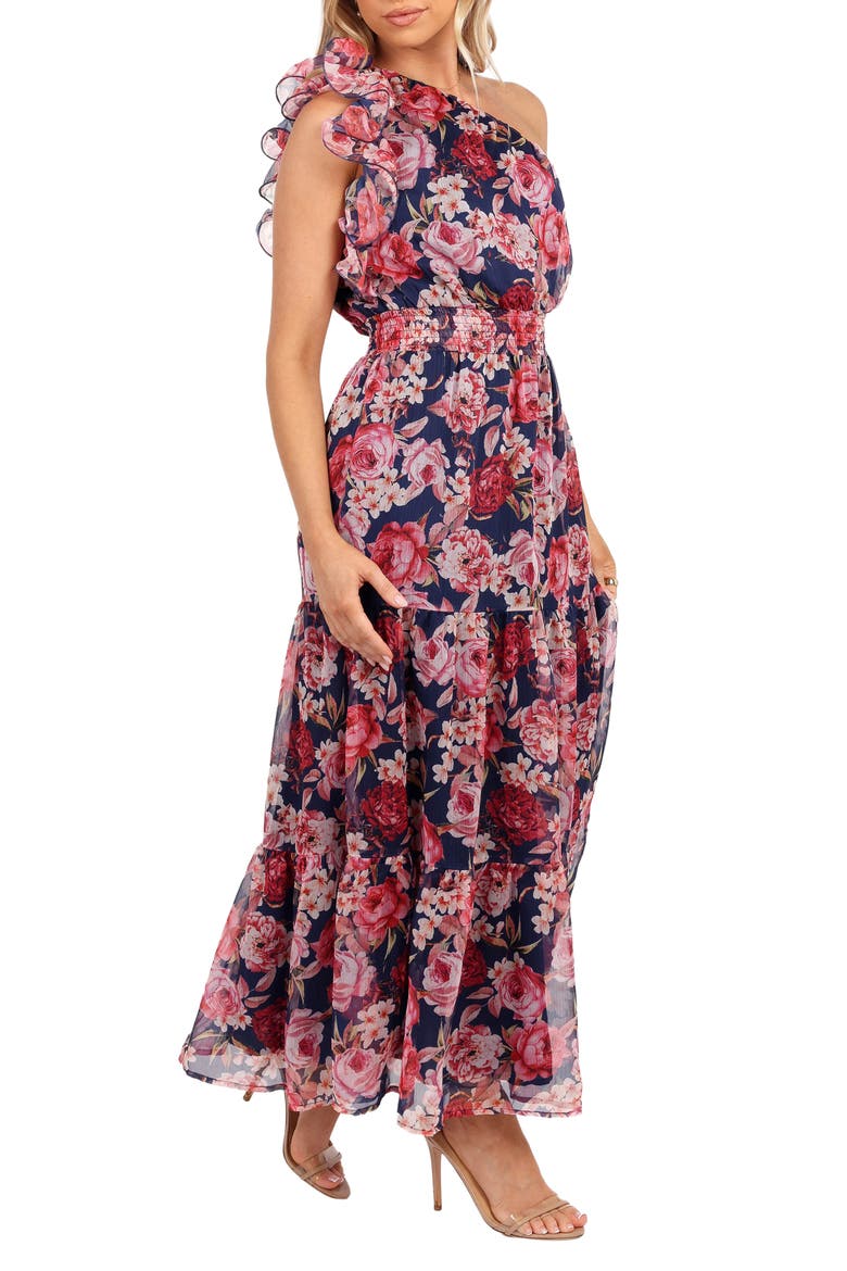 Layley One-Shoulder Floral Chiffon Maxi Dress, Alternate, color, NAVY FLORAL