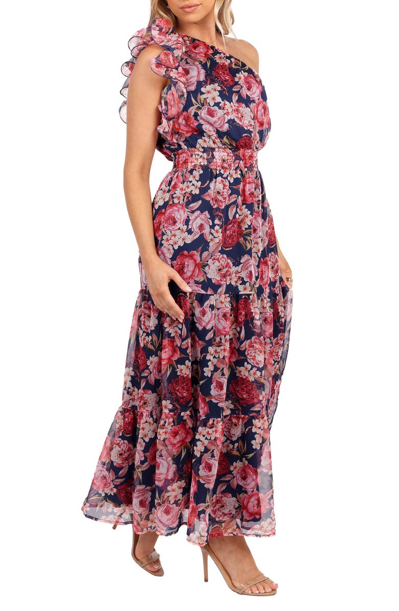 Petal & Pup Layley One-Shoulder Floral Chiffon Maxi Dress, Alternate, color, Navy Floral