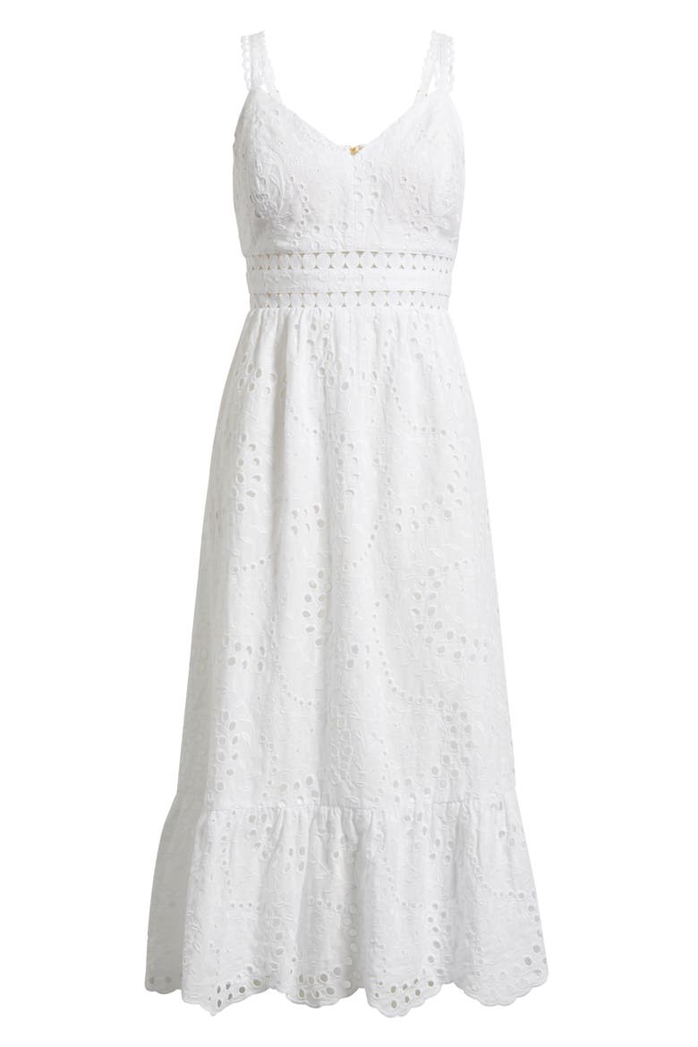 Tiah Eyelet Midi Dress, Alternate, color, RESORT WHITE