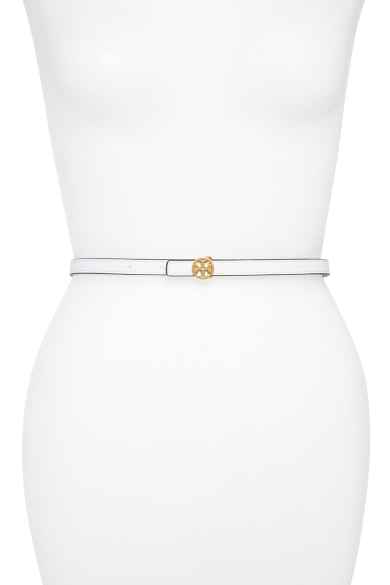 Skinny Leather Logo Belt, Main, color, GARDENIA