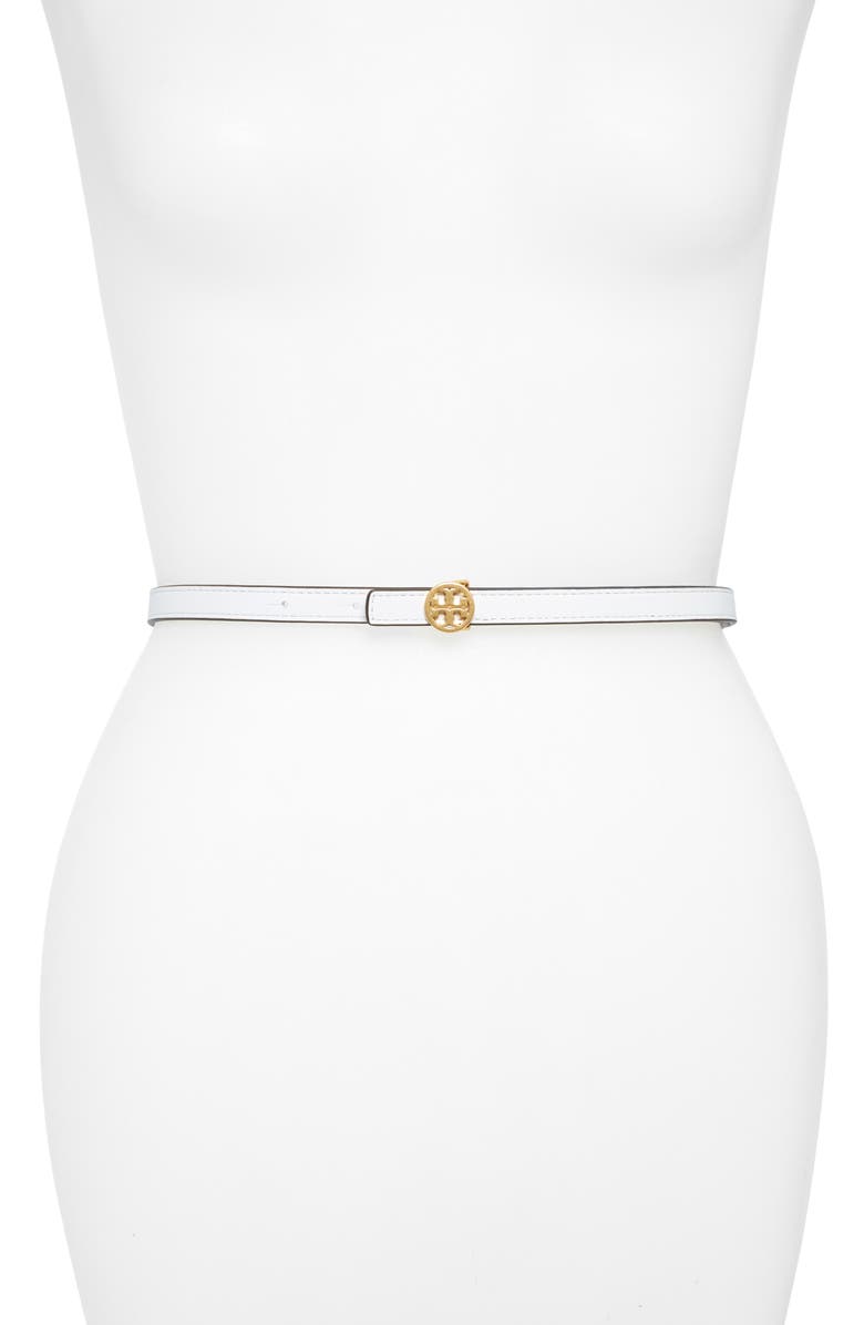 Tory Burch Skinny Leather Logo Belt, Main, color, 