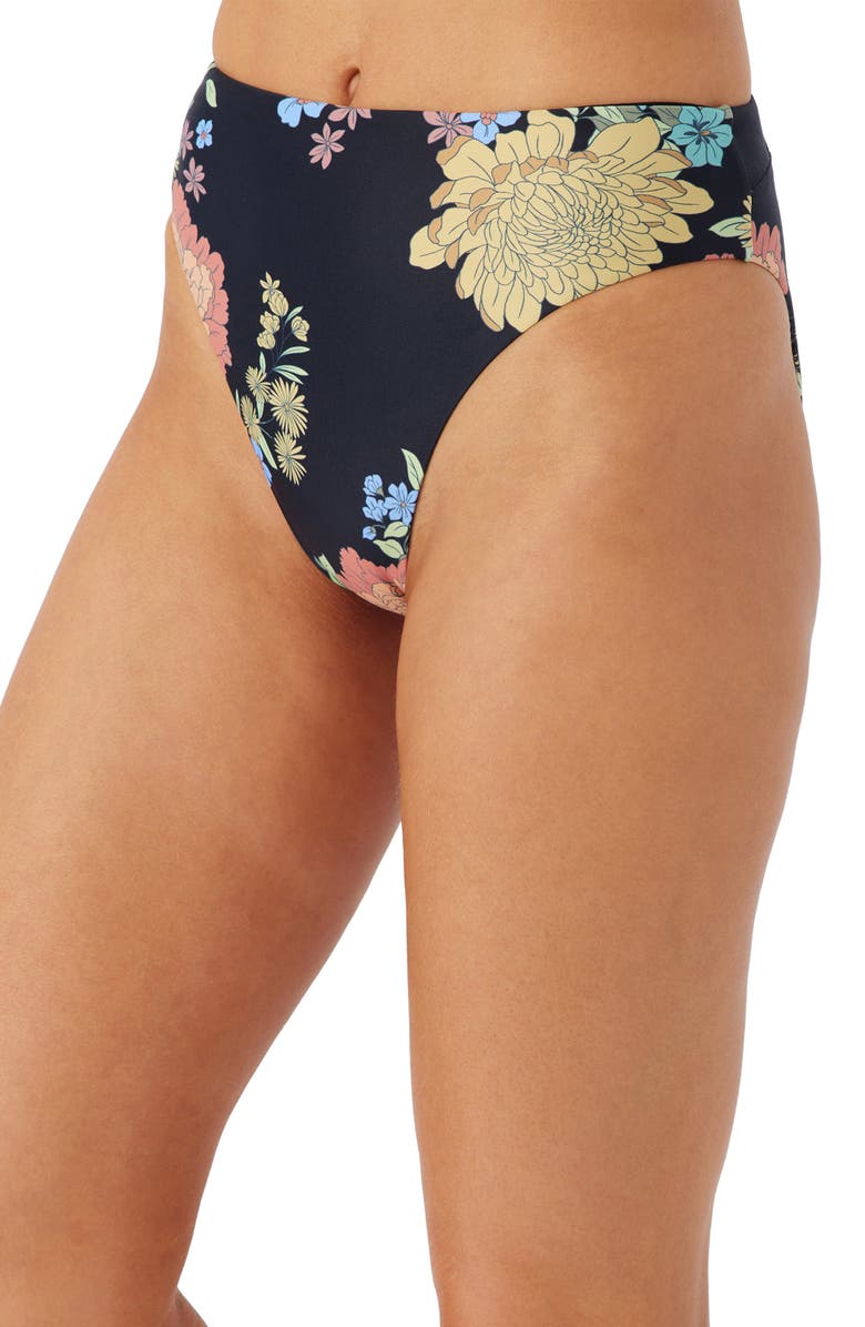 O'Neill Kali Floral High Cut Bikini Bottoms, Alternate, color, Black