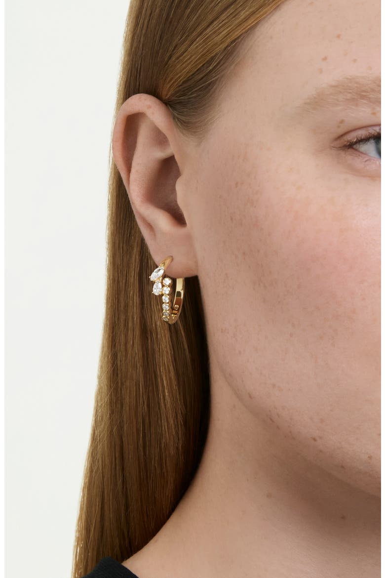 Mesmera Mixed Cut Hoop Earrings, Alternate, color, GOLDTONE/ GLASS CRYSTAL