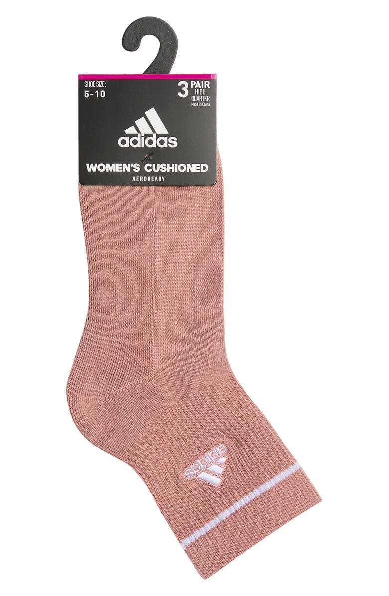 adidas 3-Pack AEROREADY Cushioned High Quarter Socks, Alternate, color, Dark Pink