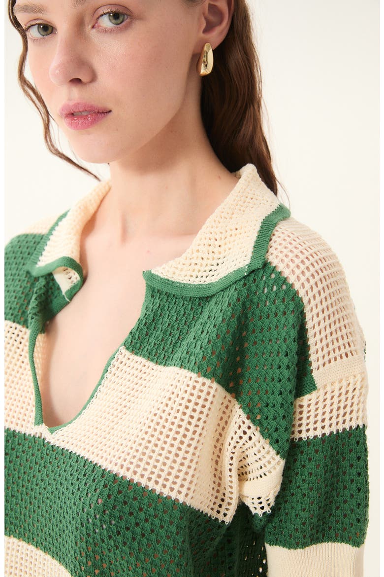 Chios Open Stitch Polo Top, Alternate, color, ECRU/ GREEN