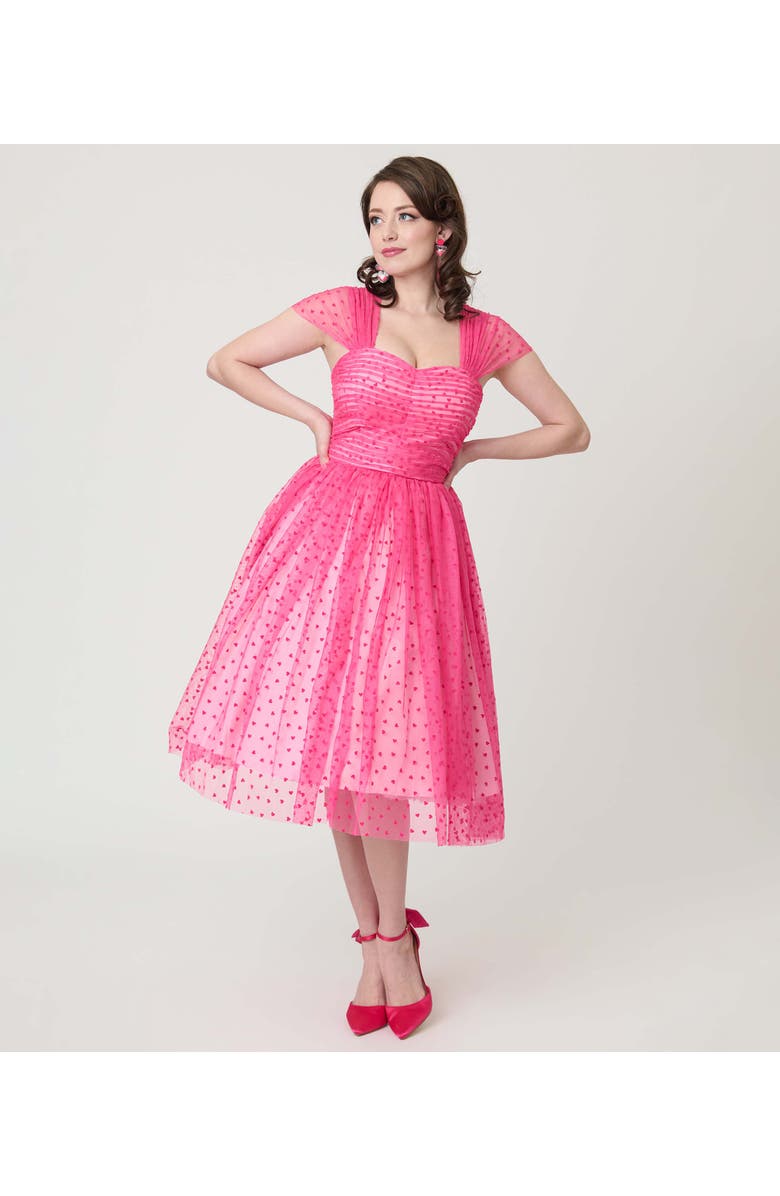 Unique Vintage Garden State Swing Dress, Alternate, color, Pink W/Tiny Hearts