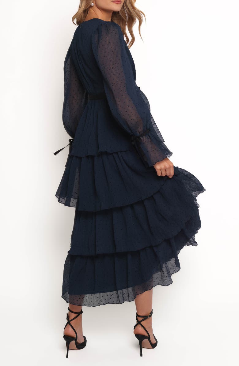 Petal & Pup Antoinette Long Sleeve Tiered Clip Dot Chiffon Cocktail Dress, Alternate, color,