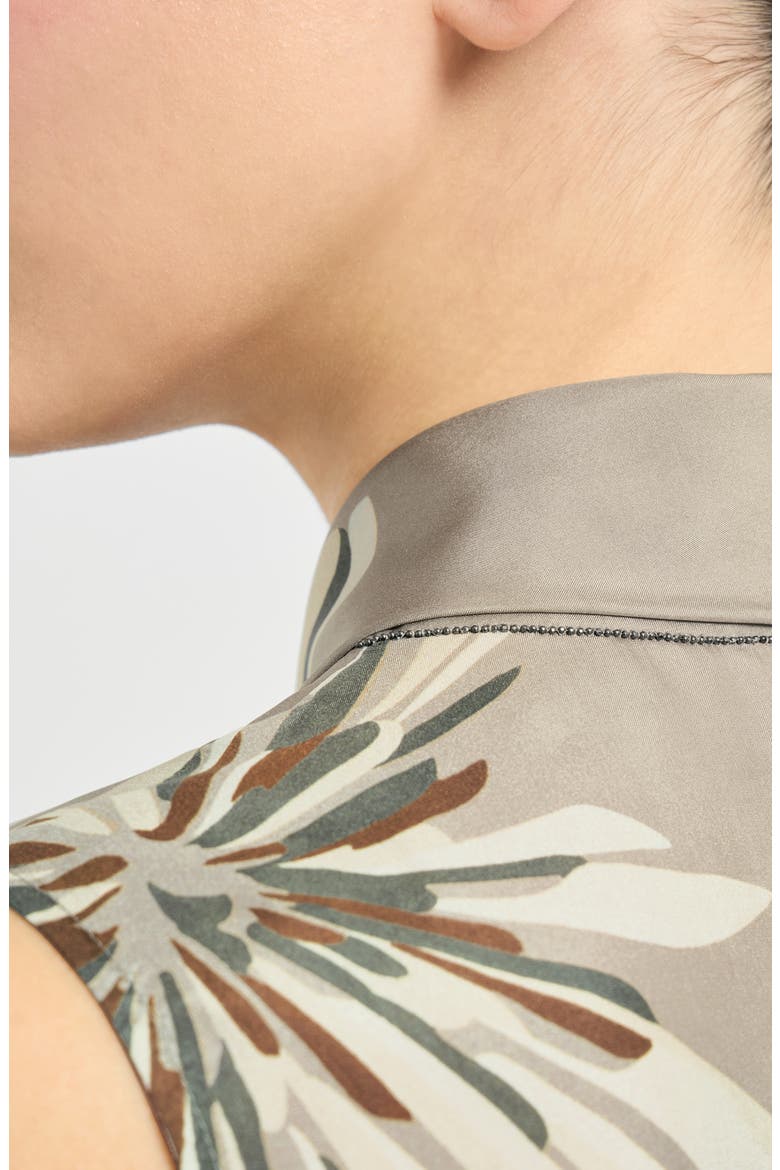 Bloom print pongee vest, Alternate, color, Khaki