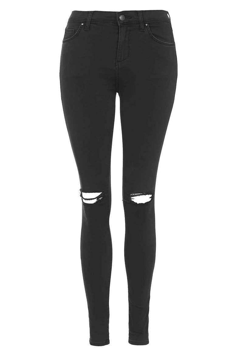 Moto 'Leigh' Ripped Skinny Jeans, Alternate, color, BLACK