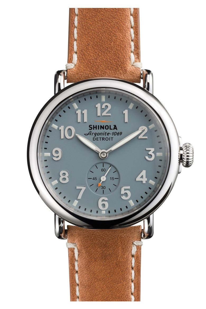 'The Runwell' Leather Strap Watch, 41mm, Main, color, BROWN/ PALE GREY
