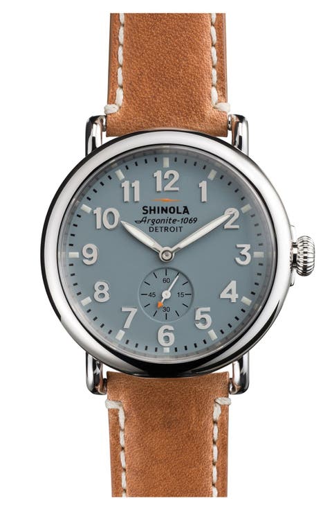 'The Runwell' Leather Strap Watch, 41mm