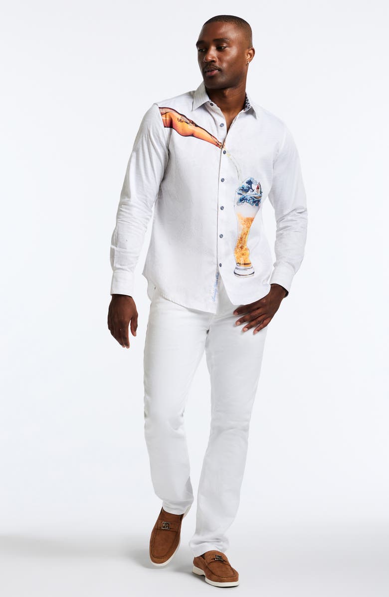 Robert Graham Shark Brew Cotton Graphic Button-Up Shirt, Alternate, color, White