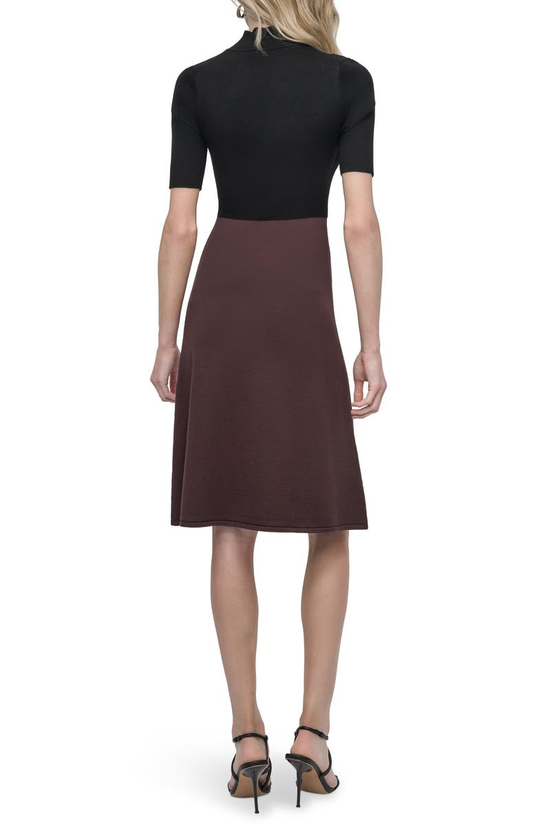 DKNY Colorblock Sliced Rib Short Sleeve Turtleneck Sweater Dress, Alternate, color, Black/Chocolate