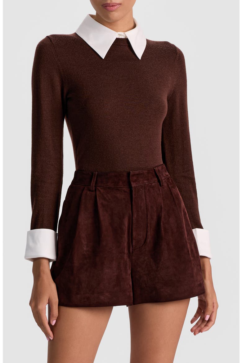 Porla Collared Wool Blend Mixed Media Sweater, Main, color, DARK CHOCOLATE