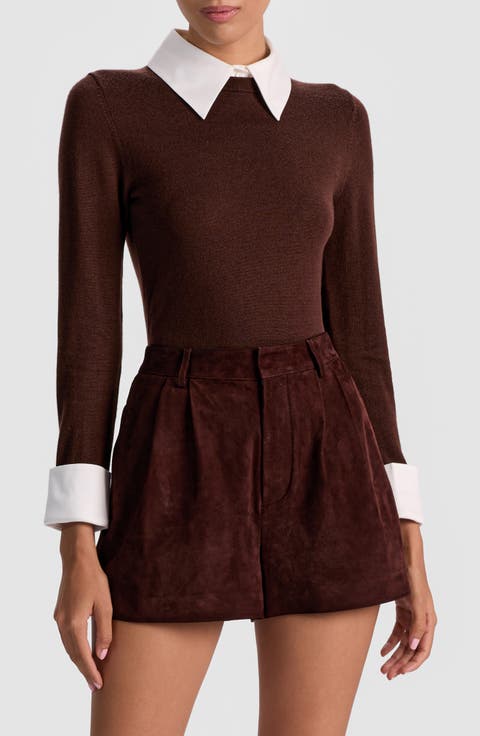 Porla Collared Wool Blend Mixed Media Sweater