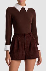 ALICE + OLIVIA Porla Collared Wool Blend Mixed Media Sweater