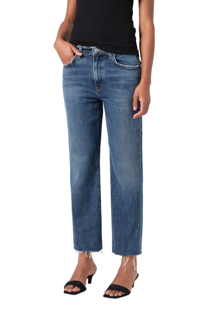 Valen Frayed Mid Rise Ankle Straight Leg Jeans, Alternate, color, SOLACE