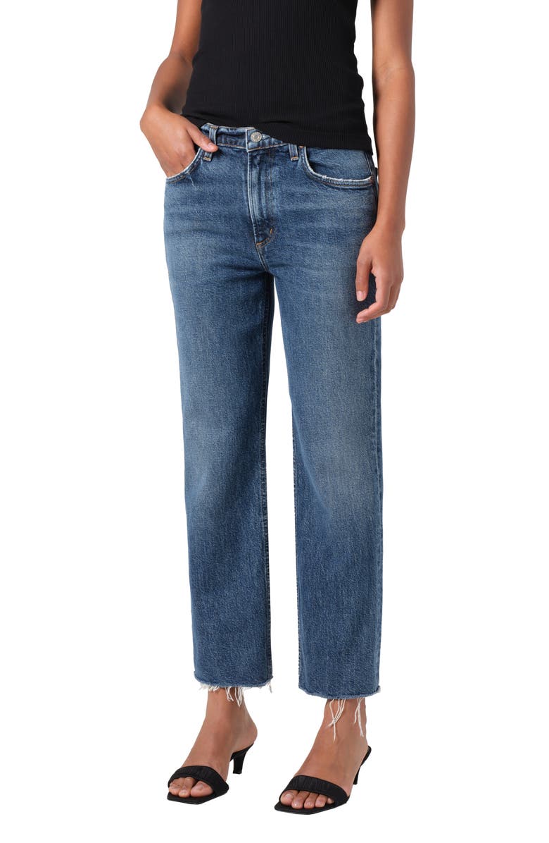 AGOLDE Valen Frayed Mid Rise Ankle Straight Leg Jeans, Alternate, color, Solace