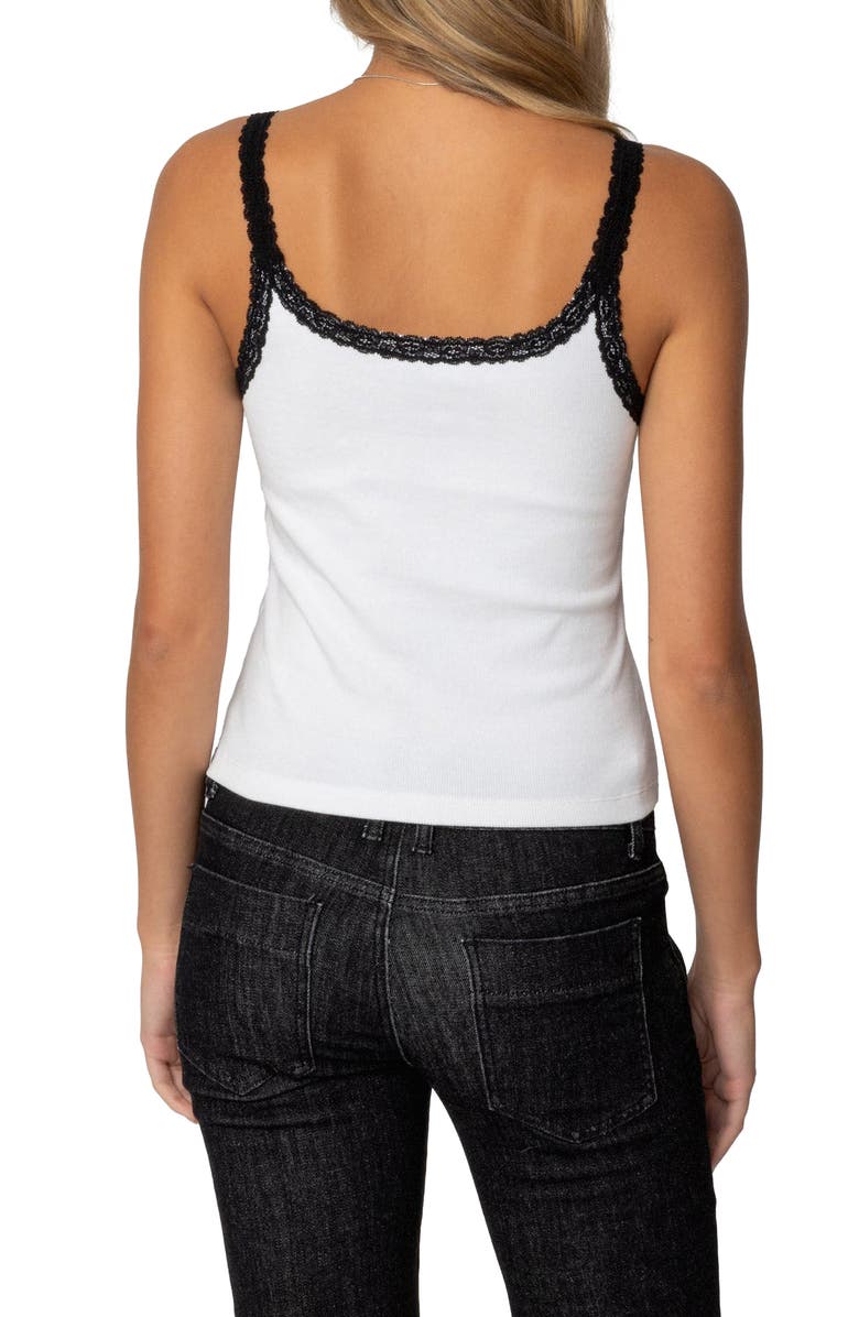 EDIKTED Jude Lace Trim Rib Tank, Alternate, color, White