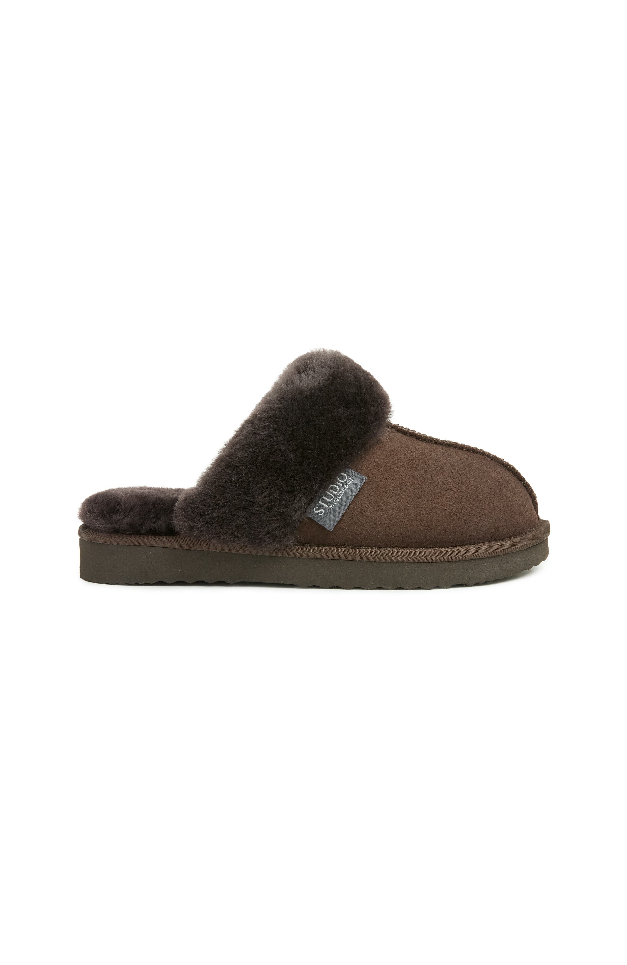 Studio Fur Edge Mule Slippers, Main, color, Chocolate