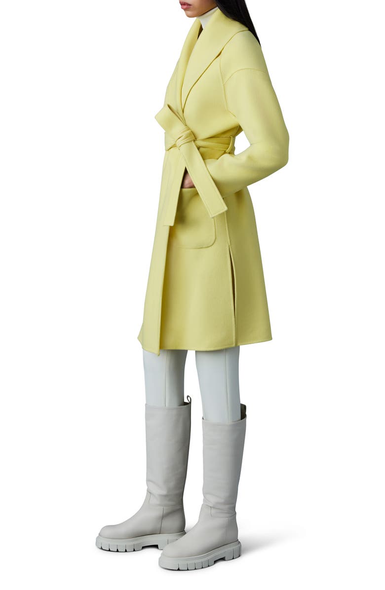Mackage Thalia Double Face Tie Waist Wool Coat, Alternate, color, Pale Lime