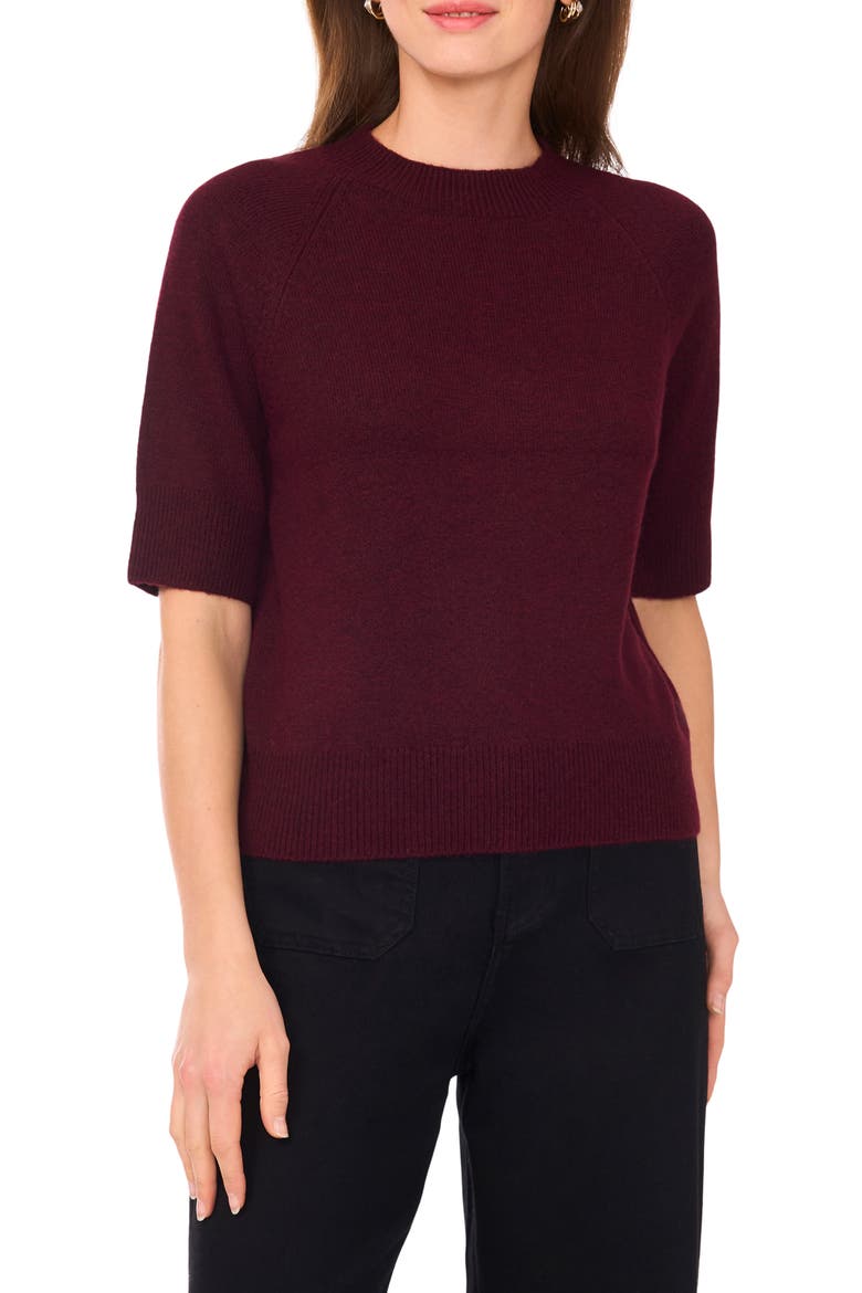 Crewneck Short Sleeve Sweater, Main, color, WINE