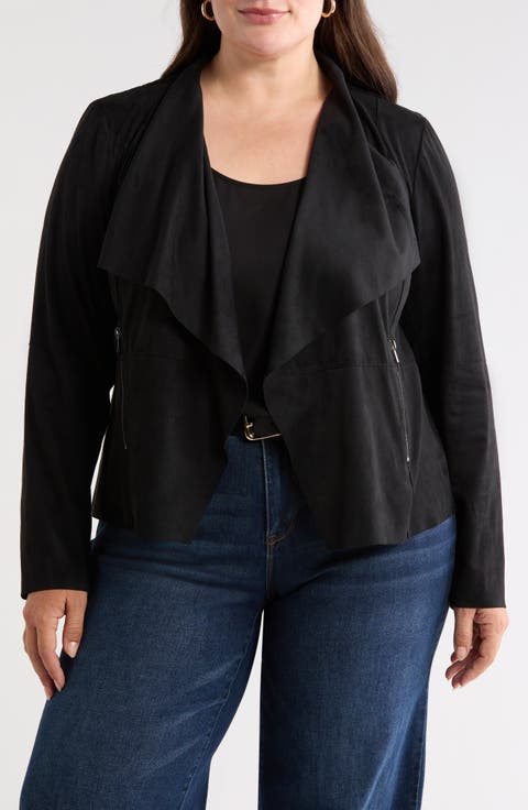 Drape Front Faux Suede Jacket