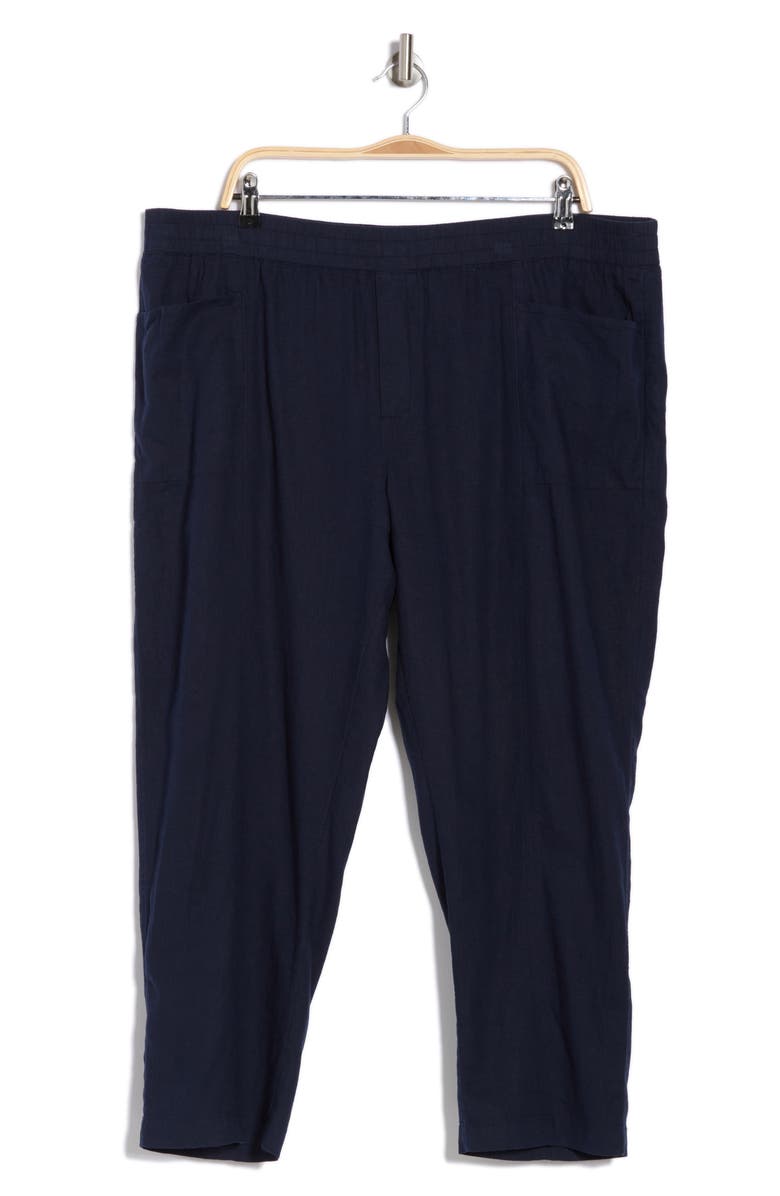 Caslon<sup>®</sup> Linen Blend Pull-On Crop Pants, Alternate, color, Navy Still