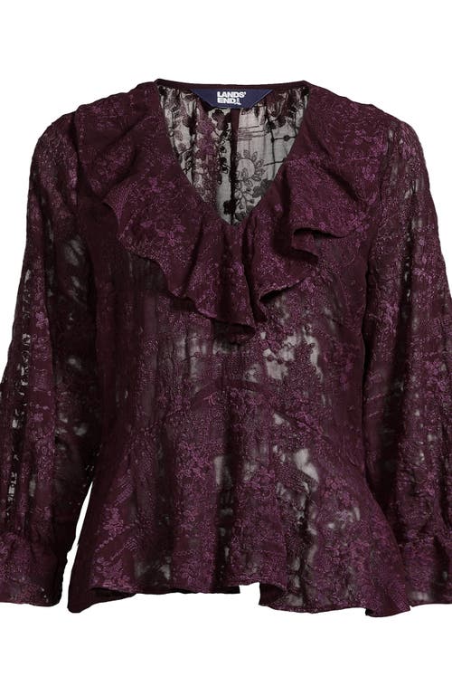 Lands' End Feminine Ruffle Chiffon V Neck Blouse In Multi