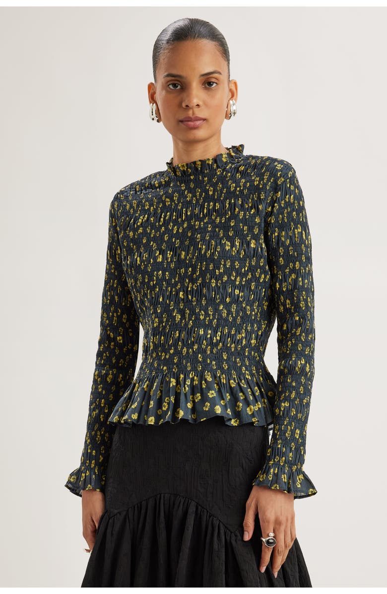Merlette Norra Print Top, Main, color, Lemon Navy Floral Print