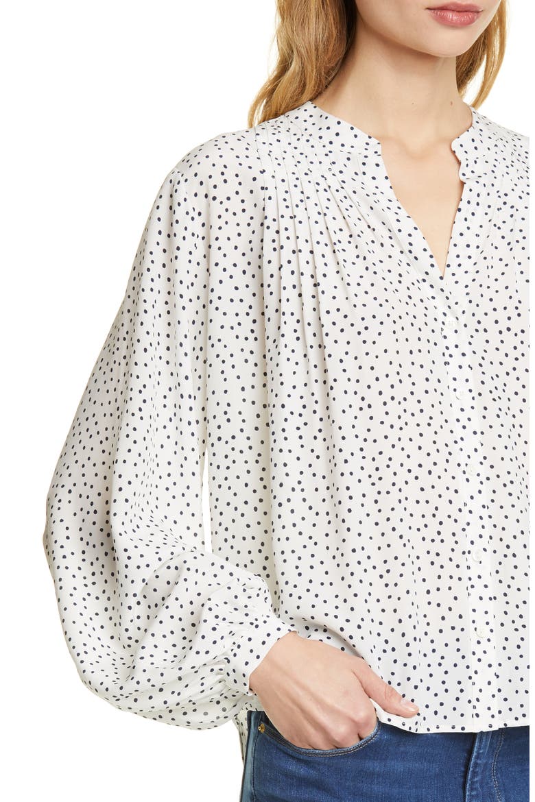 Polka Dot Pleated Silk Blouse (Nordstrom Exclusive), Alternate, color, OFF WHITE MULTI