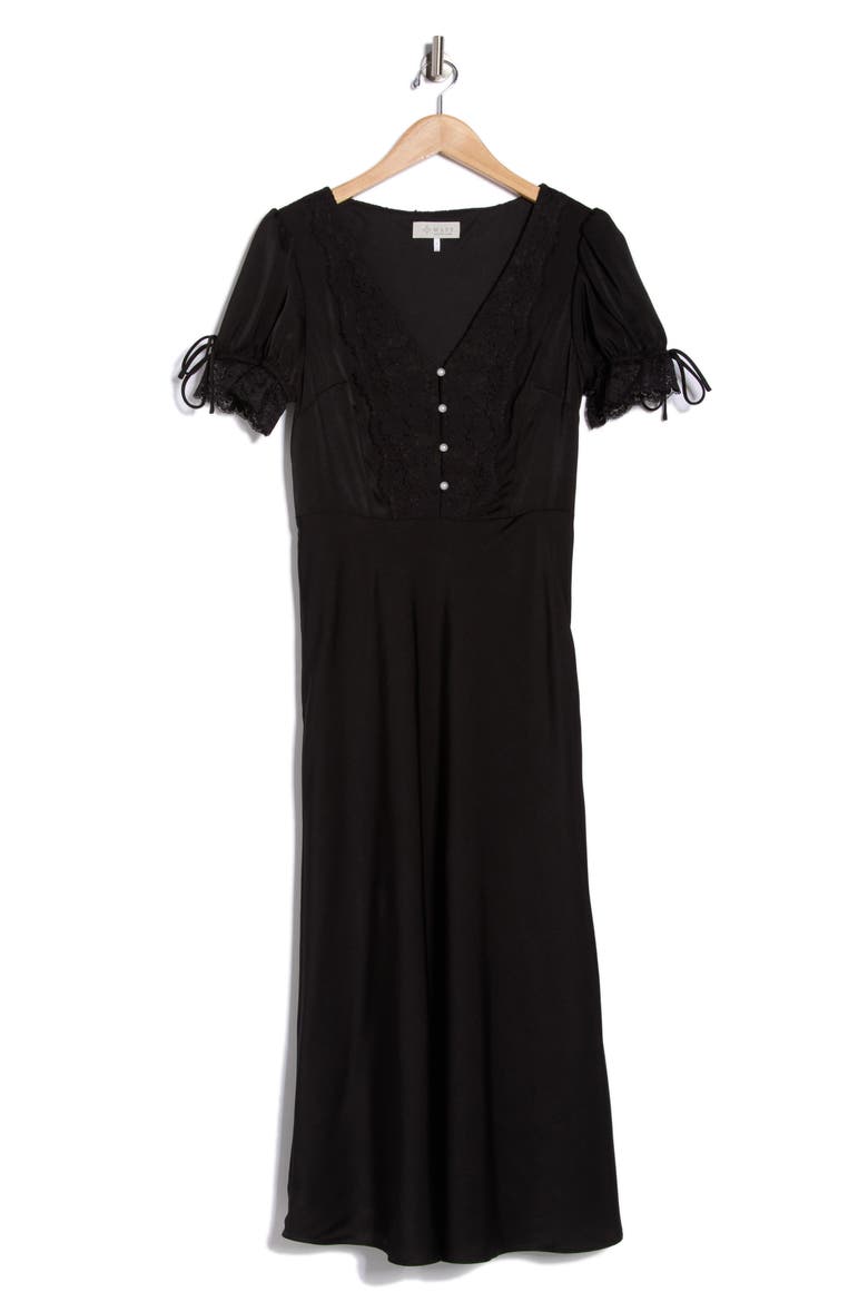 Lace Trim Midi Dress, Alternate, color, BLACK
