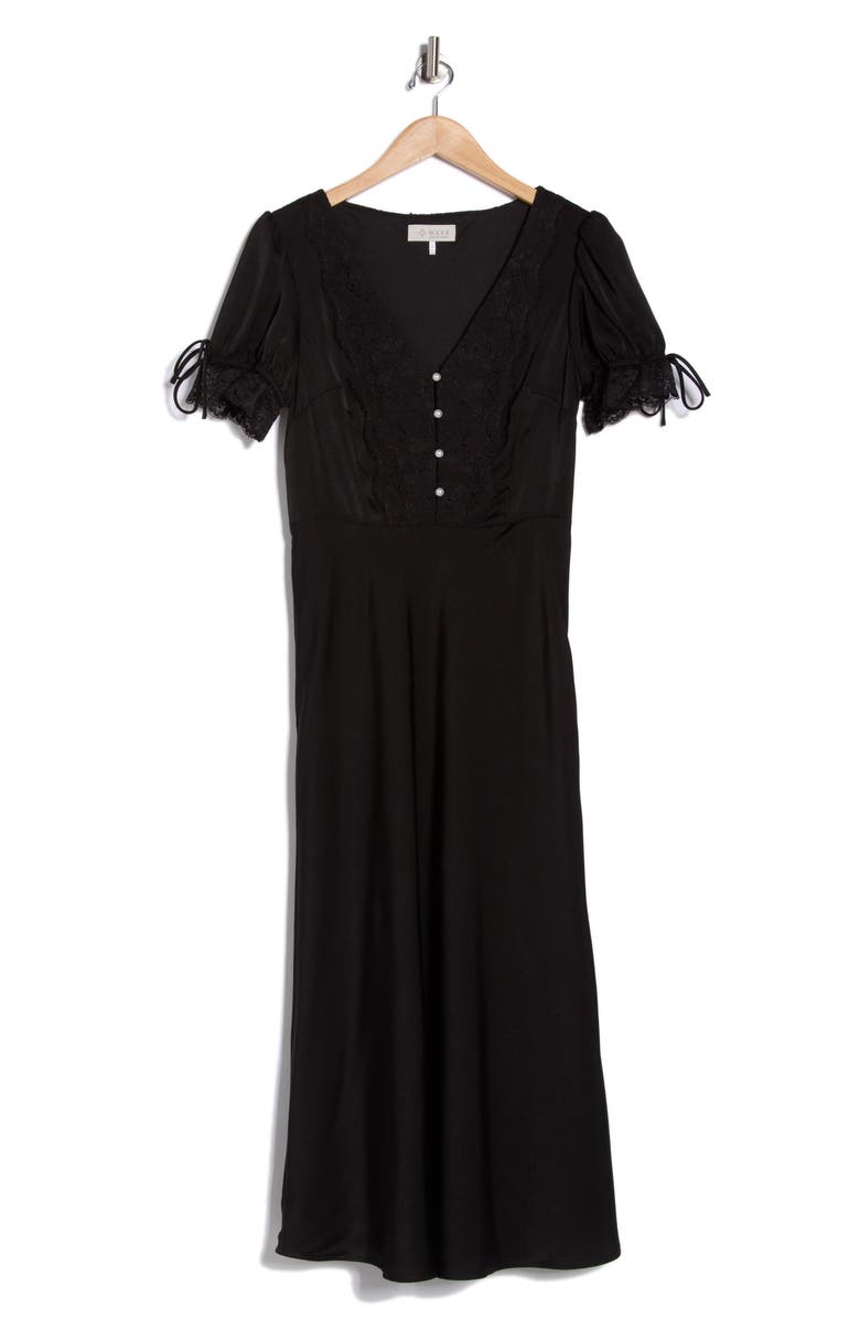 WAYF Lace Trim Midi Dress, Main, color, Black