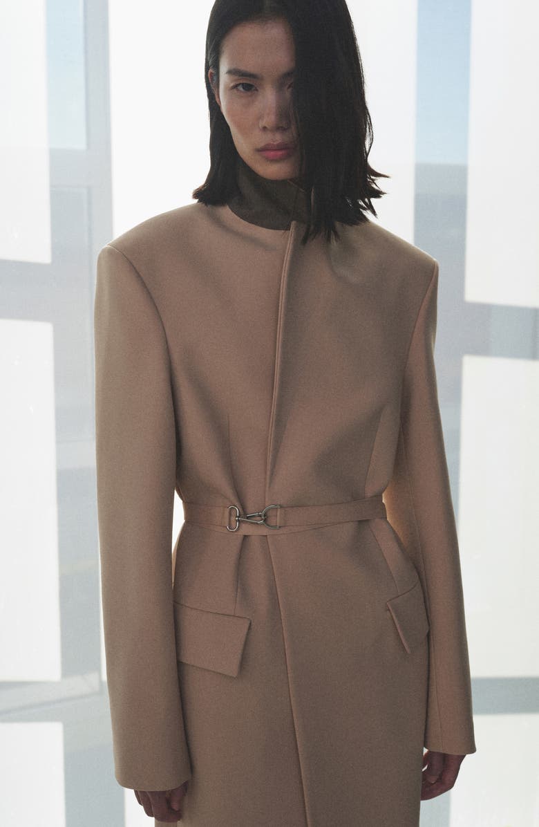 MANGO Oversize Belted Long Coat, Alternate, color, Beige